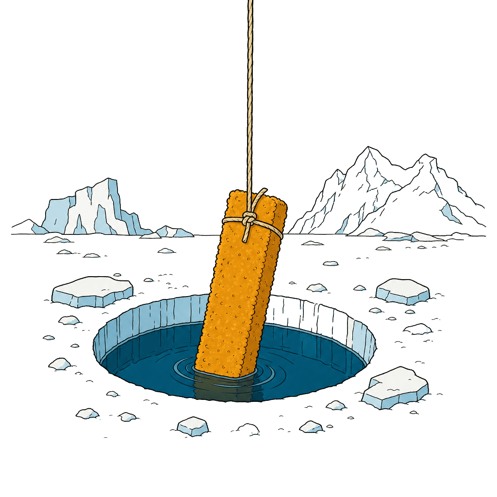 Fish finger into ice