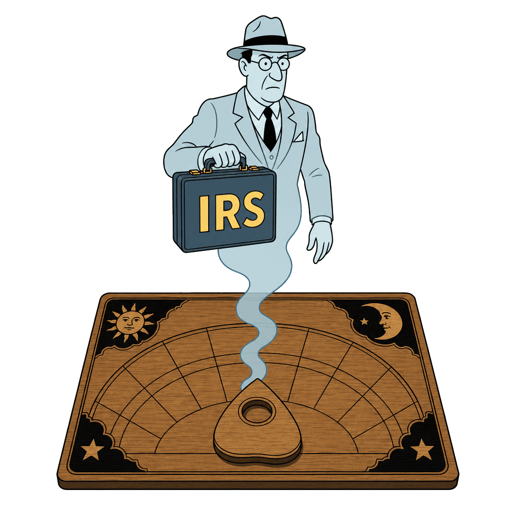 Ouija board and a ghostly IRS agent